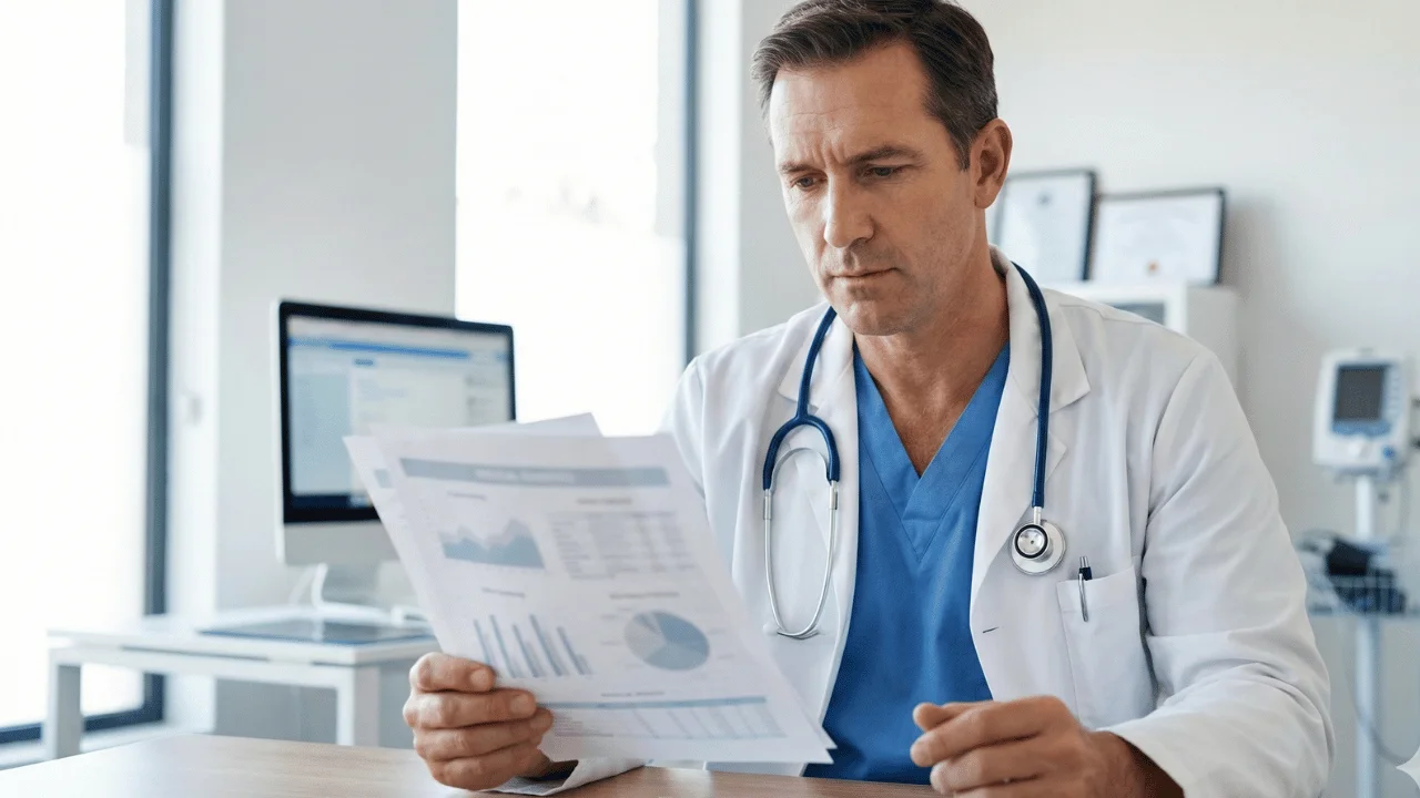 Médico analisando relatórios